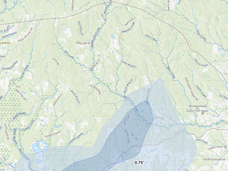 NEXRAD radar-signature map of the hail storm over Franklinton, LA on Aug 25, 2026