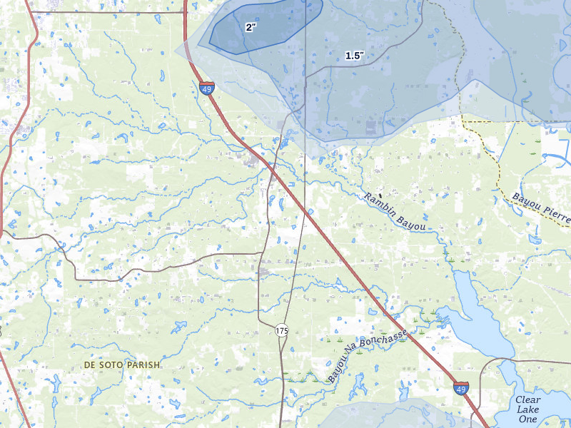 NEXRAD radar-signature map of the hail storm over Frierson, LA on Jul 6, 2026