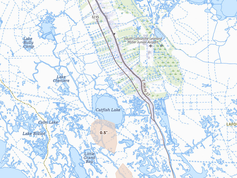 Radar-estimated hail-size map of the storm over Galliano, LA on Aug 25, 2026