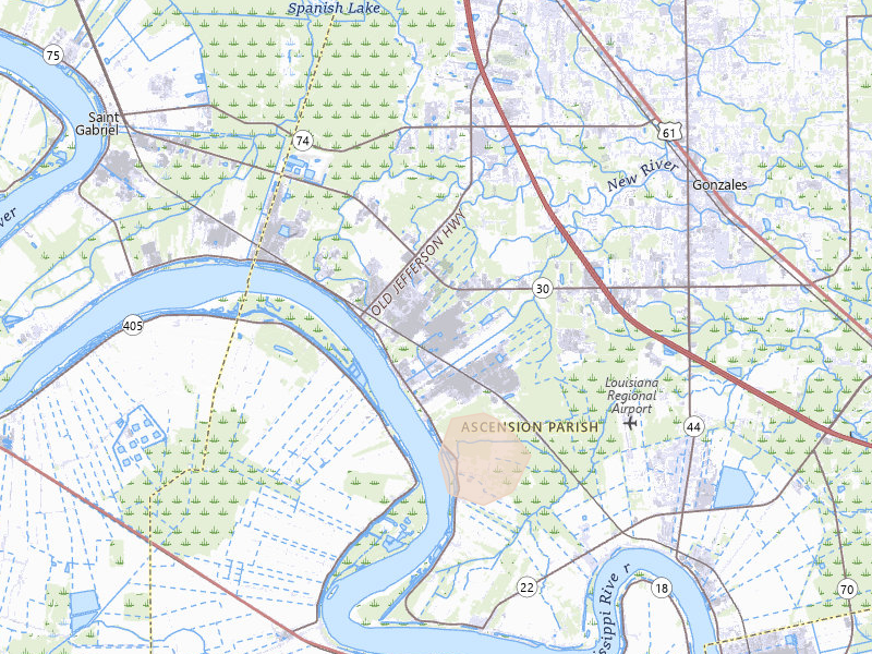 Radar-estimated hail-size map of the storm over Geismar, LA on Jul 5, 2026
