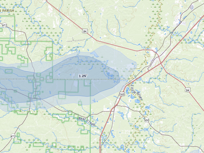 NEXRAD radar-signature map of the hail over Georgetown, LA