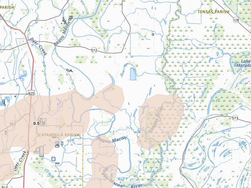 Radar-estimated hail-size map of the storm over Gilbert, LA on May 8, 2026