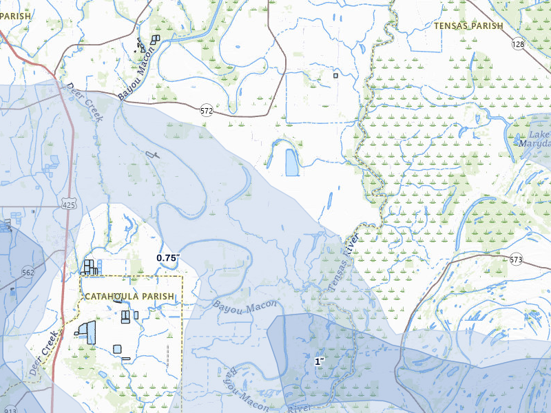 NEXRAD radar-signature map of the hail storm over Gilbert, LA on May 8, 2026