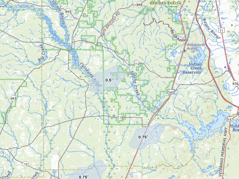 NEXRAD radar-signature map of the hail storm over Glenmora, LA on May 7, 2026