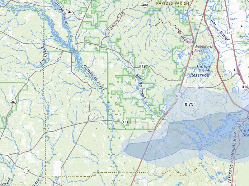 NEXRAD radar-signature map of the hail storm over Glenmora, LA on May 8, 2026