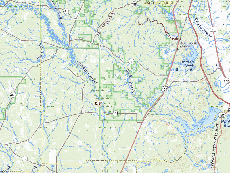 Radar-estimated hail-size map of the storm over Glenmora, LA on May 25, 2026