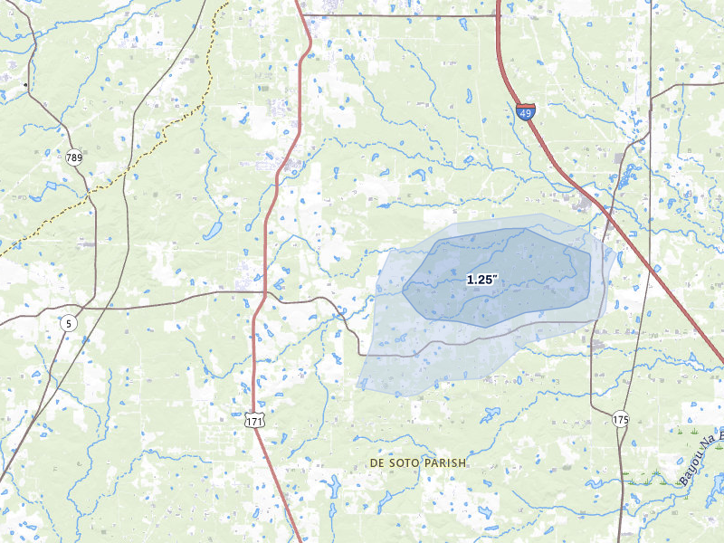 NEXRAD radar-signature map of the hail over Gloster, LA