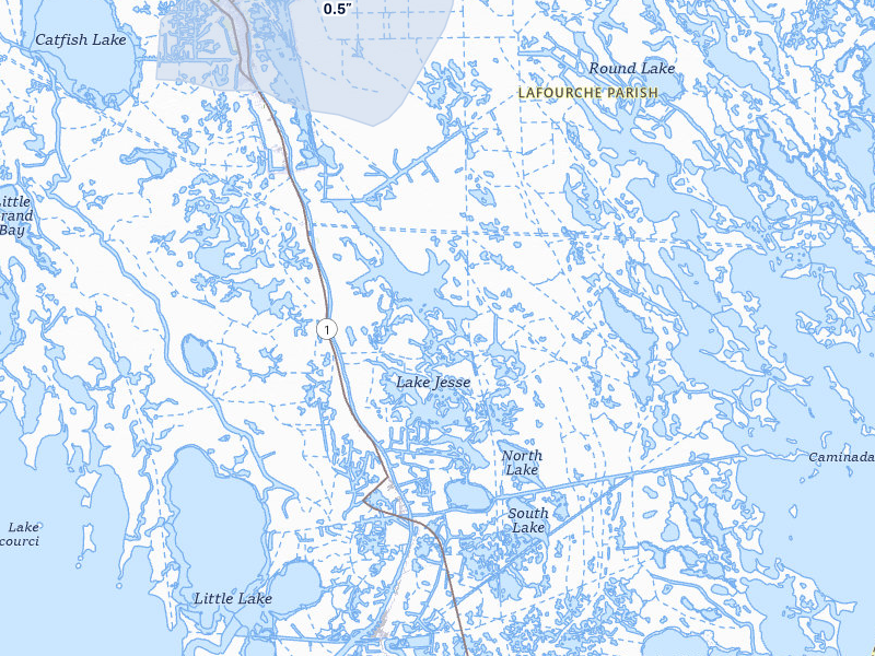 NEXRAD radar-signature map of the hail storm over Golden Meadow, LA on Jul 5, 2026