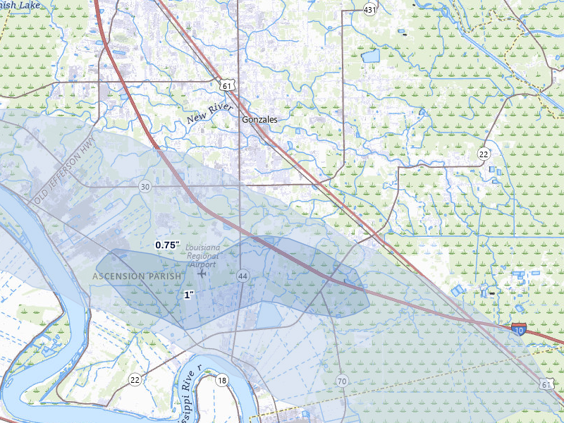 NEXRAD radar-signature map of the hail over Gonzales, LA