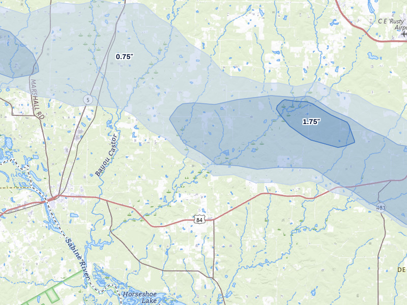 NEXRAD radar-signature map of the hail over Grand Cane, LA