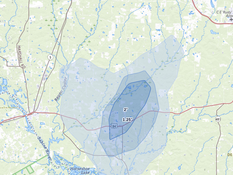 NEXRAD radar-signature map of the hail over Grand Cane, LA