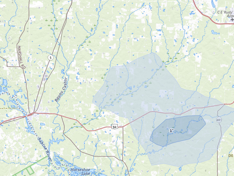 NEXRAD radar-signature map of the hail storm over Grand Cane, LA on Jul 6, 2026