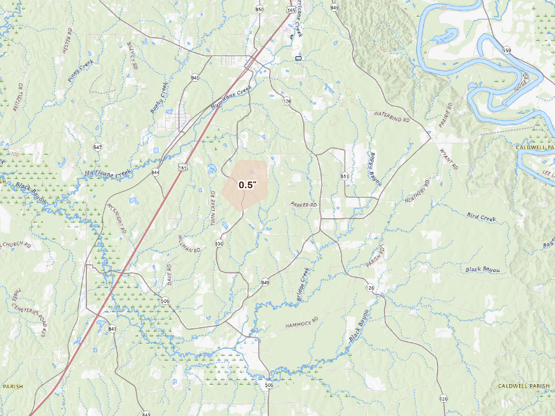 Radar-estimated hail-size map of the storm over Grayson, LA