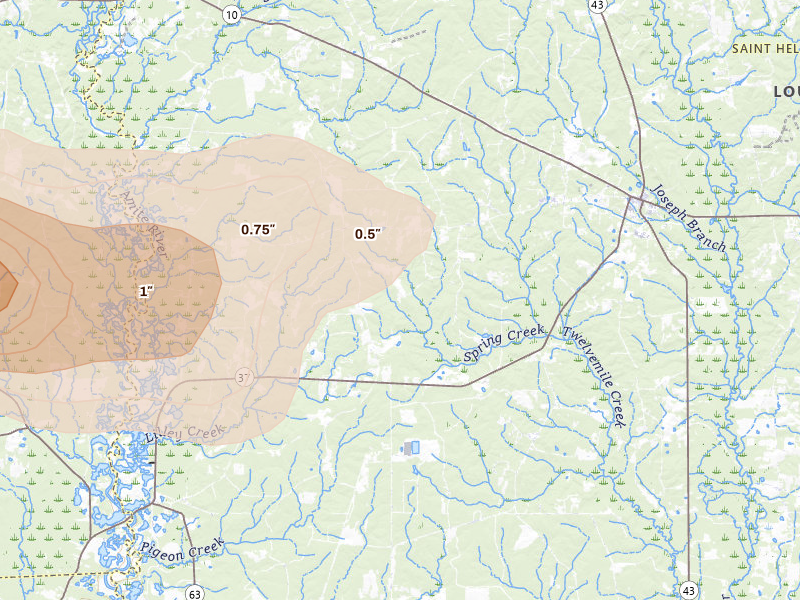 Radar-estimated hail-size map of the storm over Greensburg, LA
