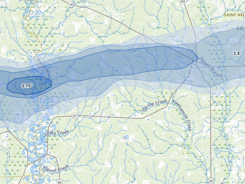 NEXRAD radar-signature map of the hail storm over Greensburg, LA on May 8, 2026