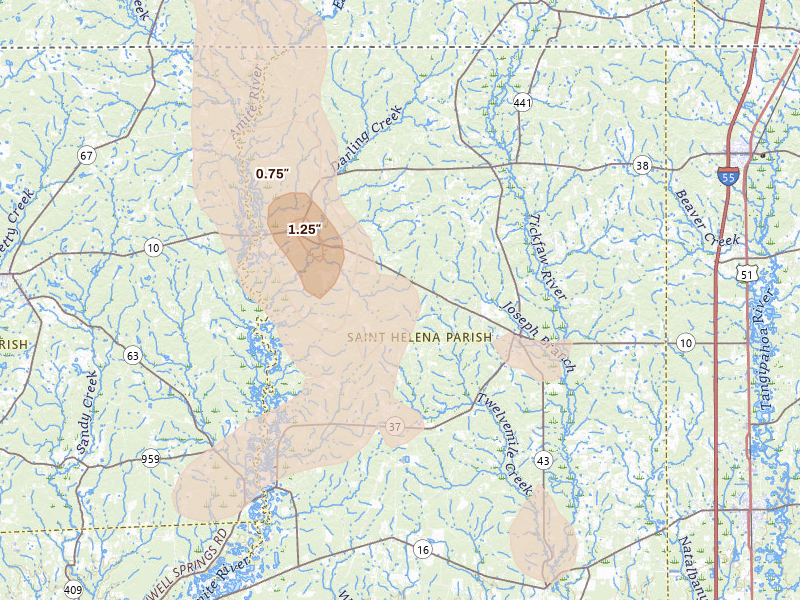 Radar-estimated hail-size map of the storm over Greensburg, LA
