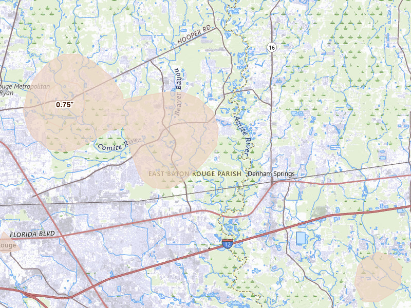 Radar-estimated hail-size map of the storm over Greenwell Springs, LA