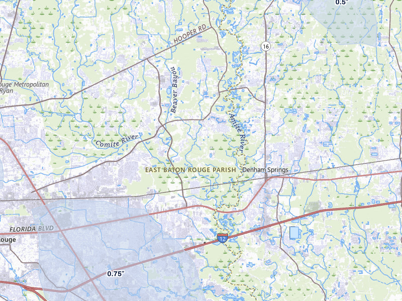 NEXRAD radar-signature map of the hail over Greenwell Springs, LA