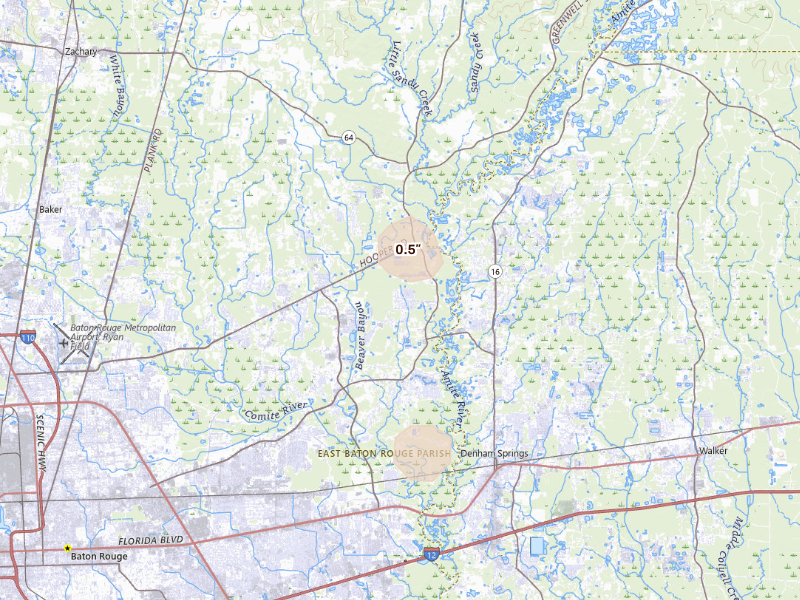 Radar-estimated hail-size map of the storm over Greenwell Springs, LA