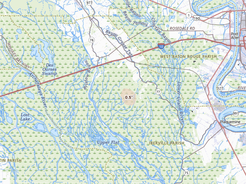 Radar-estimated hail-size map of the storm over Grosse Tete, LA