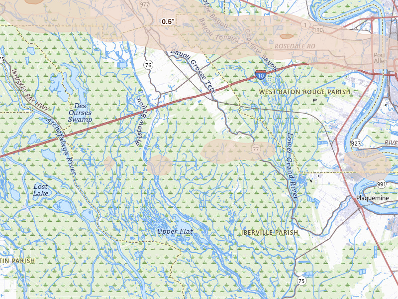 Radar-estimated hail-size map of the storm over Grosse Tete, LA on May 8, 2026