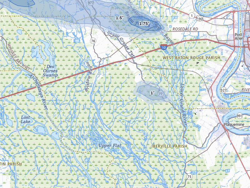 NEXRAD radar-signature map of the hail storm over Grosse Tete, LA on May 8, 2026