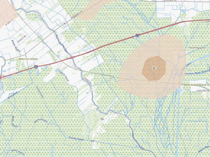 Radar-estimated hail-size map of the storm over Grosse Tete, LA