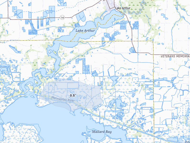 NEXRAD radar-signature map of the hail over Gueydan, LA