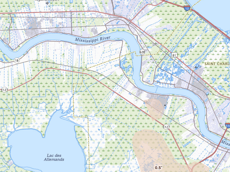 Radar-estimated hail-size map of the storm over Hahnville, LA on Jul 1, 2026