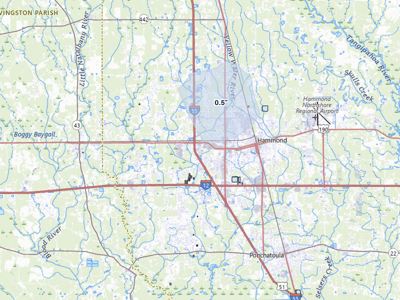 NEXRAD radar-signature map of the hail over Hammond, LA