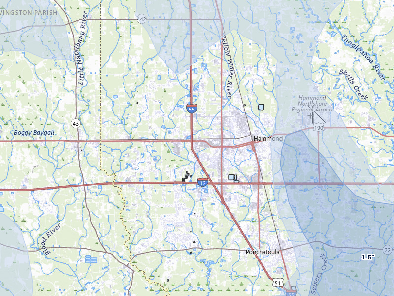NEXRAD radar-signature map of the hail storm over Hammond, LA on Jul 5, 2026