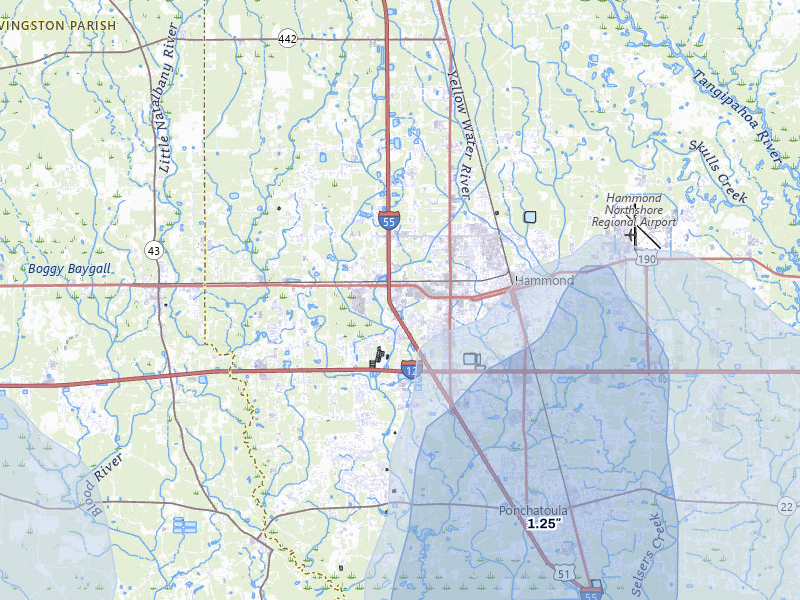 NEXRAD radar-signature map of the hail storm over Hammond, LA on Aug 23, 2026