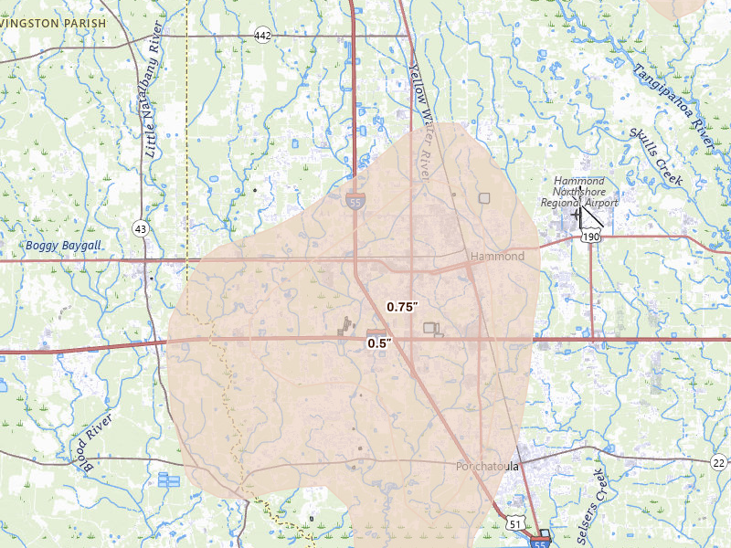 Radar-estimated hail-size map of the storm over Hammond, LA