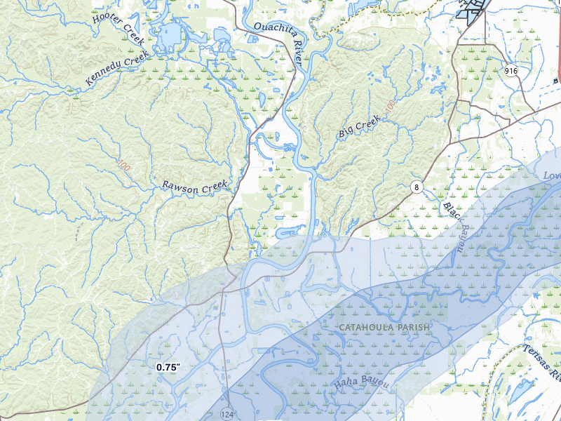 NEXRAD radar-signature map of the hail over Harrisonburg, LA