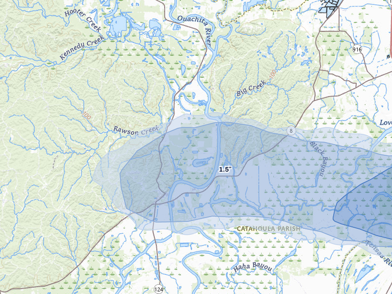 NEXRAD radar-signature map of the hail over Harrisonburg, LA
