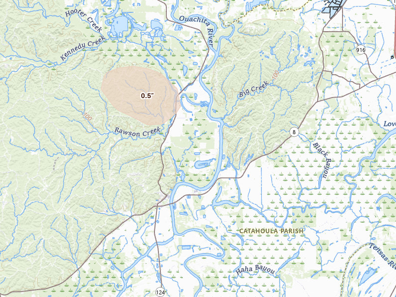 Radar-estimated hail-size map of the storm over Harrisonburg, LA