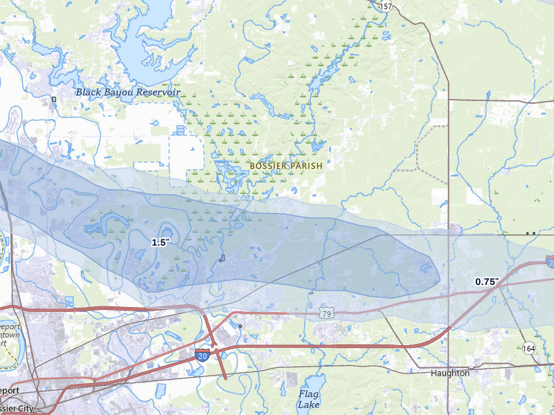 NEXRAD radar-signature map of the hail over Haughton, LA