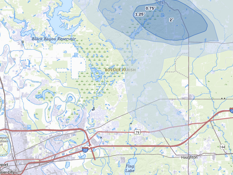 NEXRAD radar-signature map of the hail over Haughton, LA