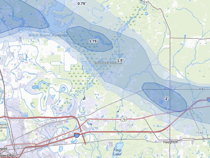 NEXRAD radar-signature map of the hail storm over Haughton, LA on May 8, 2026