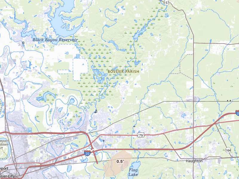 Radar-estimated hail-size map of the storm over Haughton, LA on May 22, 2026
