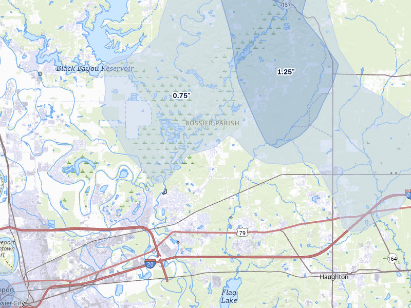 NEXRAD radar-signature map of the hail over Haughton, LA