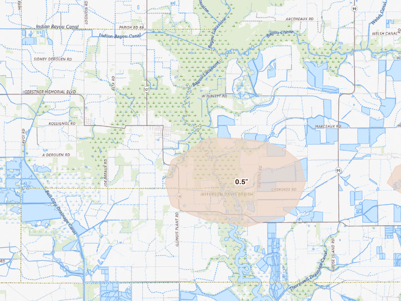 Radar-estimated hail-size map of the storm over Hayes, LA