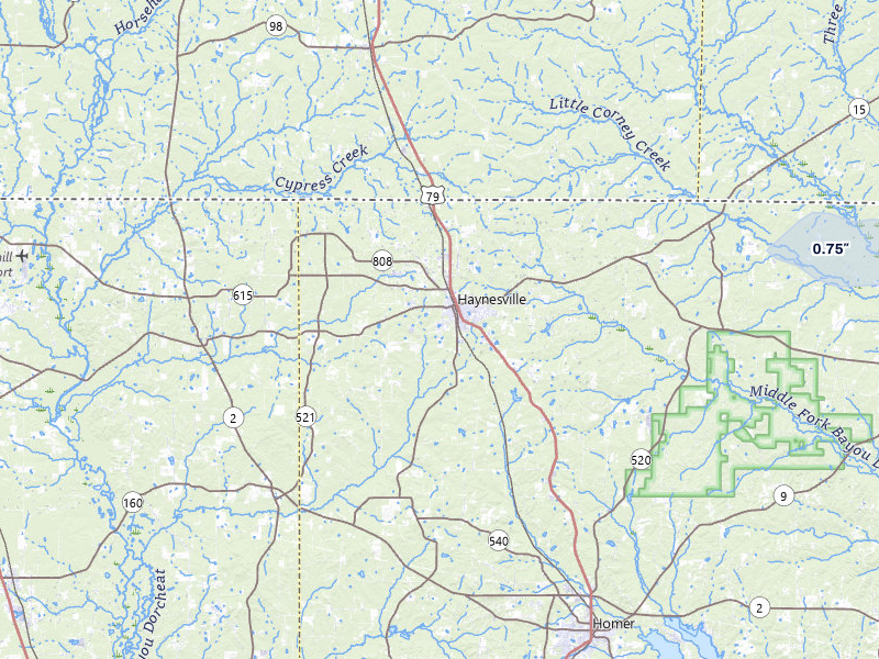 NEXRAD radar-signature map of the hail over Haynesville, LA