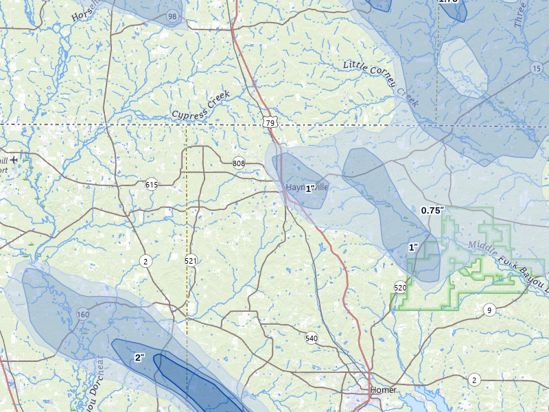 NEXRAD radar-signature map of the hail over Haynesville, LA