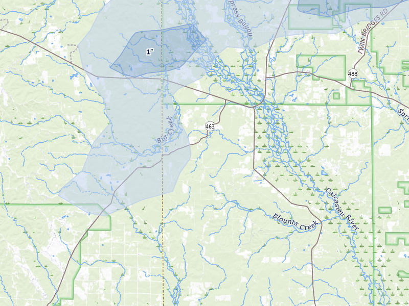 NEXRAD radar-signature map of the hail storm over Hineston, LA on May 6, 2026