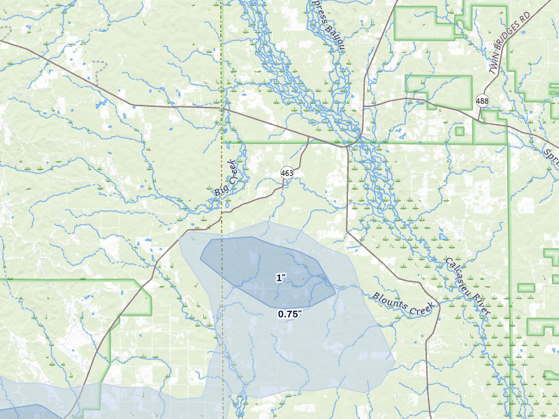 NEXRAD radar-signature map of the hail storm over Hineston, LA on Jul 5, 2026