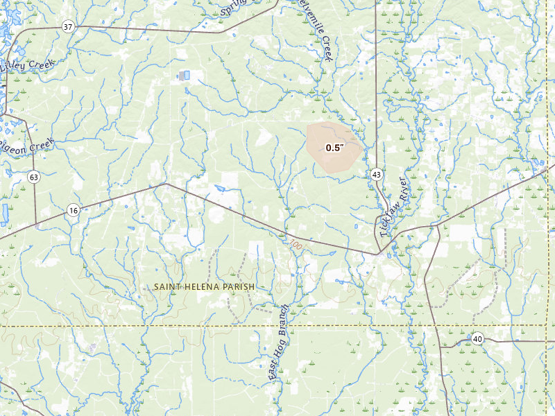 Radar-estimated hail-size map of the storm over Holden, LA on Jun 24, 2026
