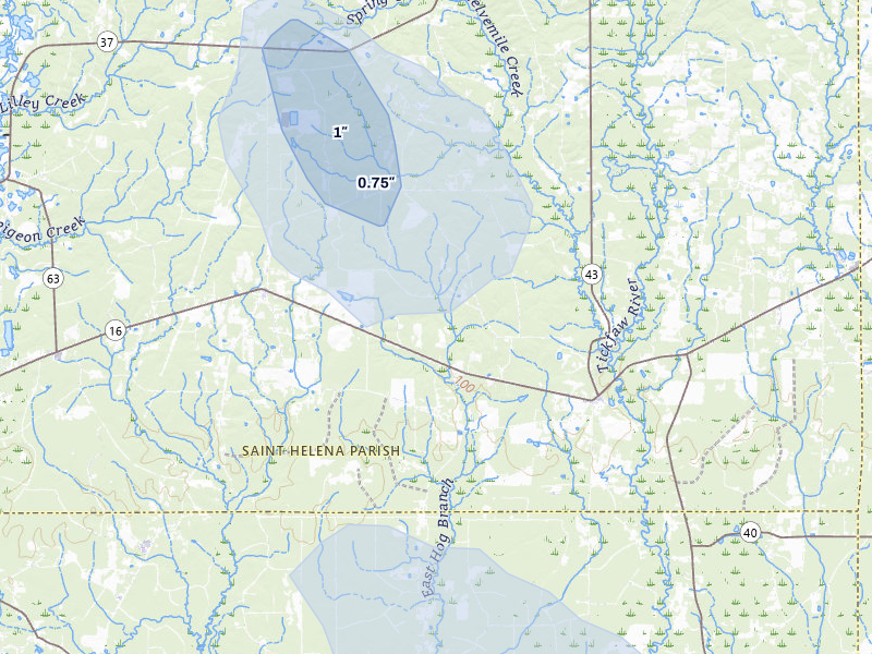 NEXRAD radar-signature map of the hail storm over Holden, LA on Jul 5, 2026
