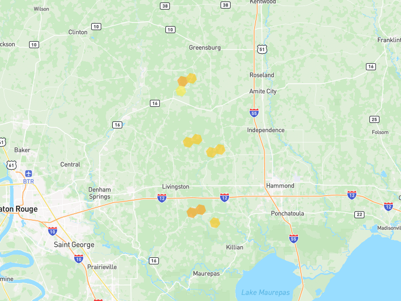 Hail map of Holden, LA on Jul 5, 2026, hail up to 1.25"