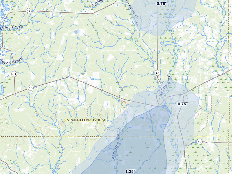 NEXRAD radar-signature map of the hail storm over Holden, LA on Jul 9, 2026